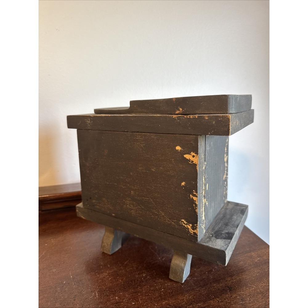 9.5"x10"x5" Antique Primitive Wooden Shoe Shine Box, Open Storage